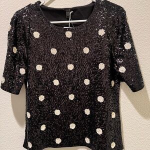 J. Crew Black Sequin Top with White Dots